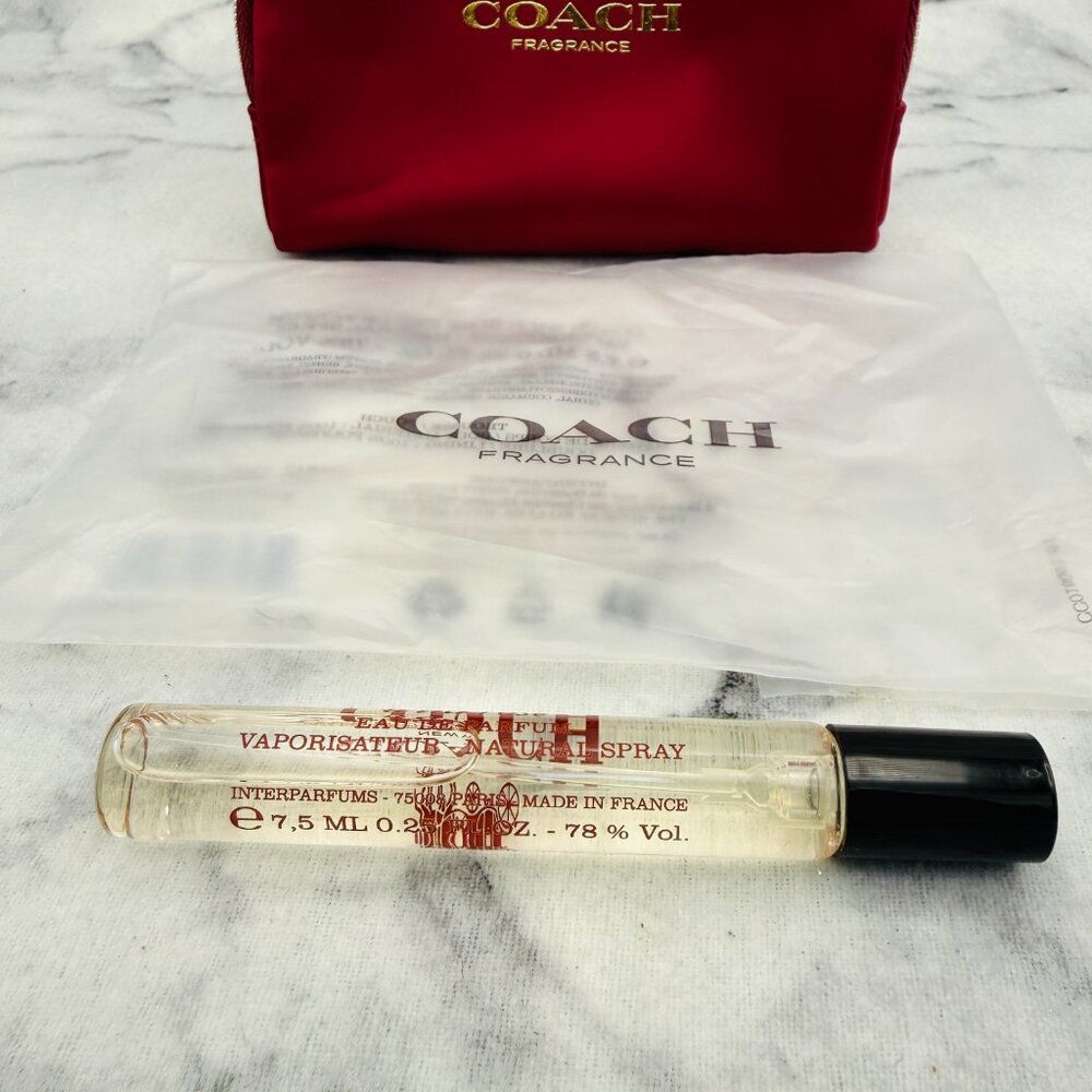Coach Wild Rose Gift Set-EDP Rose Sweet-Maroon Pouch&Travel 7.5ml,0.25oz-2pc-NEW - Picture 8 of 16
